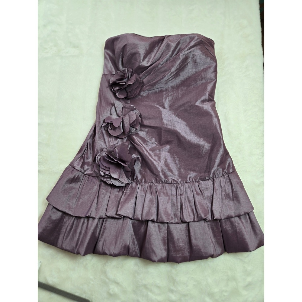 Alyn Paige New York Strapless Mauve Purple Rosette Ruffle Cocktail Dress 9/10